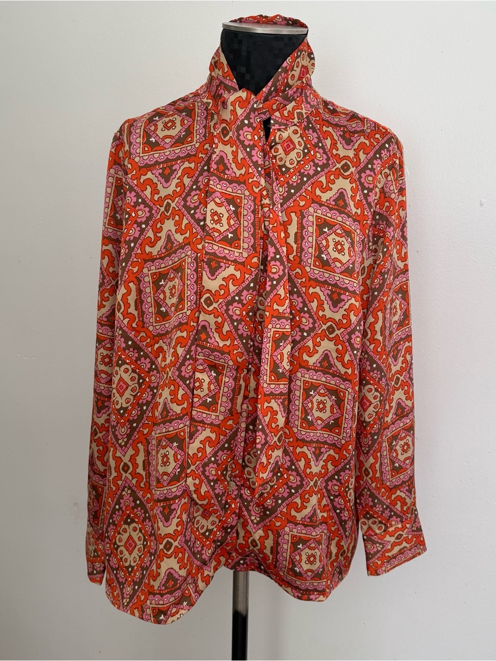 Laurie Felt Orange & Pink Patterned Woven Blouse